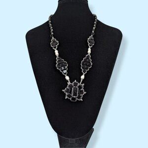 (2/$20) Black Glass & Freshwater Pearl Beaded Necklace